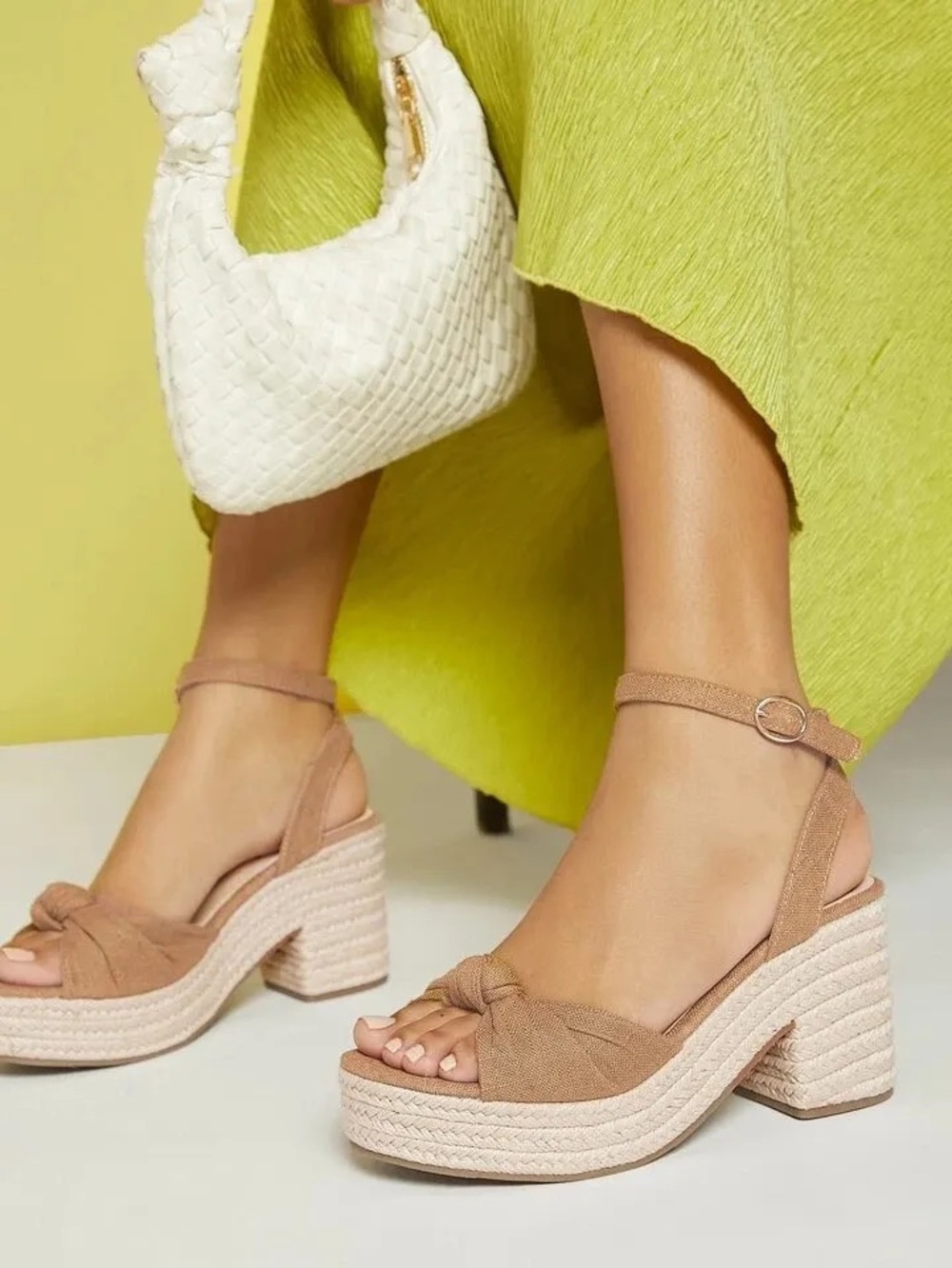 SHEIN Sz 8 Jute Rope Wedge Platform Espadrilles Sandals Knotted Single Strap